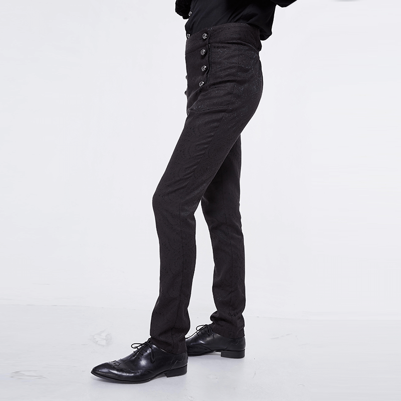 Vintage male slim high waist suit pants with designer black buttons, perfect for alternative style wardrobes.
