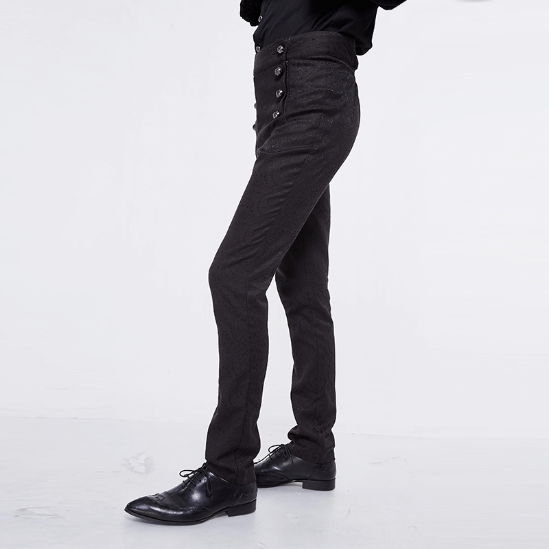 Vintage Male Slim High Waist Suit Pants / Designer Black Buttons Trousers for Men - HARD'N'HEAVY