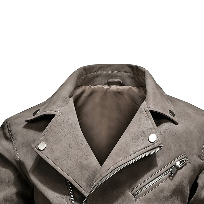 Vintage men's motorcycle leather jacket with zippers, stylish design, perfect for bikers.