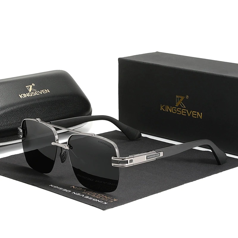 Stylish vintage men's rock style sunglasses in black, with alloy frame and case, perfect for any outfit.