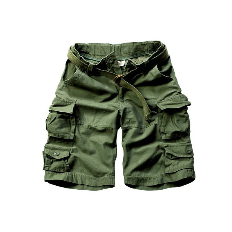Vintage Military Shorts for Men with Belt / Cotton Cargo Shorts on Zipper - HARD'N'HEAVY