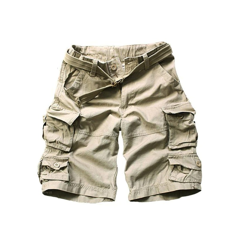 Vintage Military Shorts for Men with Belt / Cotton Cargo Shorts on Zipper - HARD'N'HEAVY
