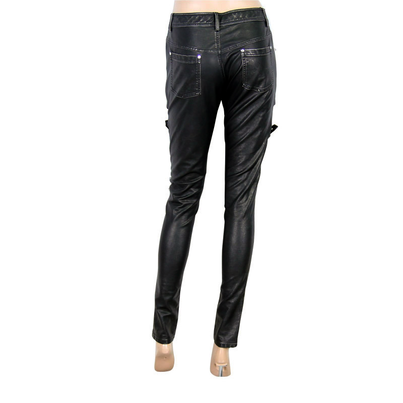 Vintage Motorcycle Skinny Pants with Buckles/ Punk Female PU Leather Leggings - HARD'N'HEAVY