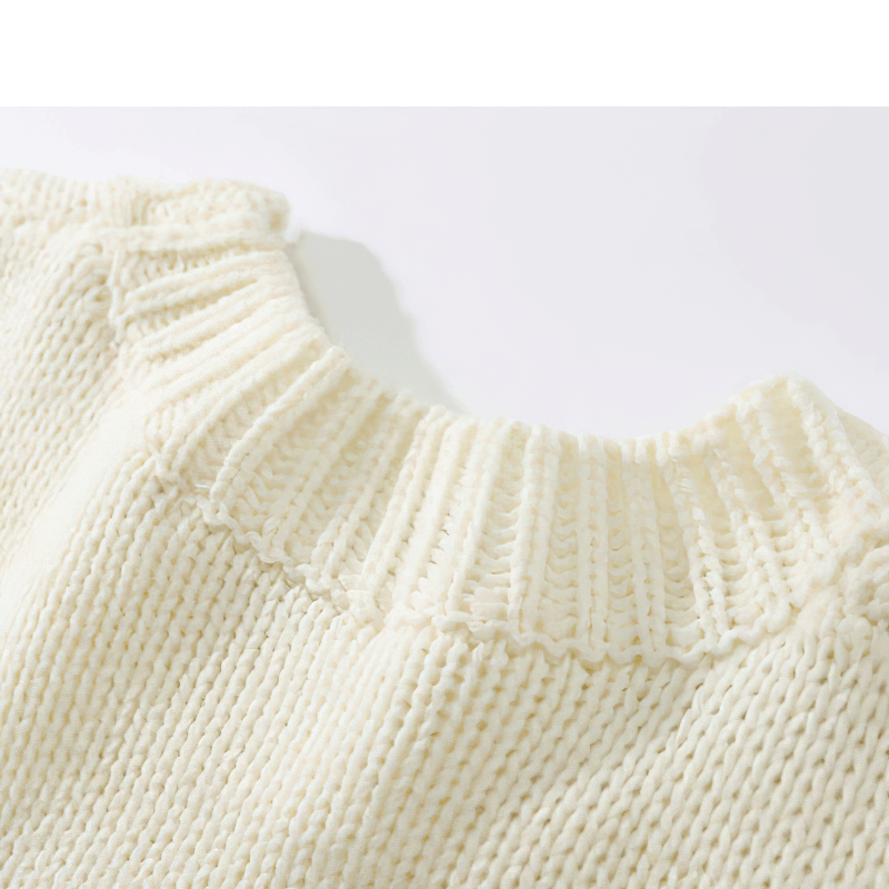 Vintage O-Neck Hollow Knitted Sweater / Solid Color Ripped Oversized Jumper