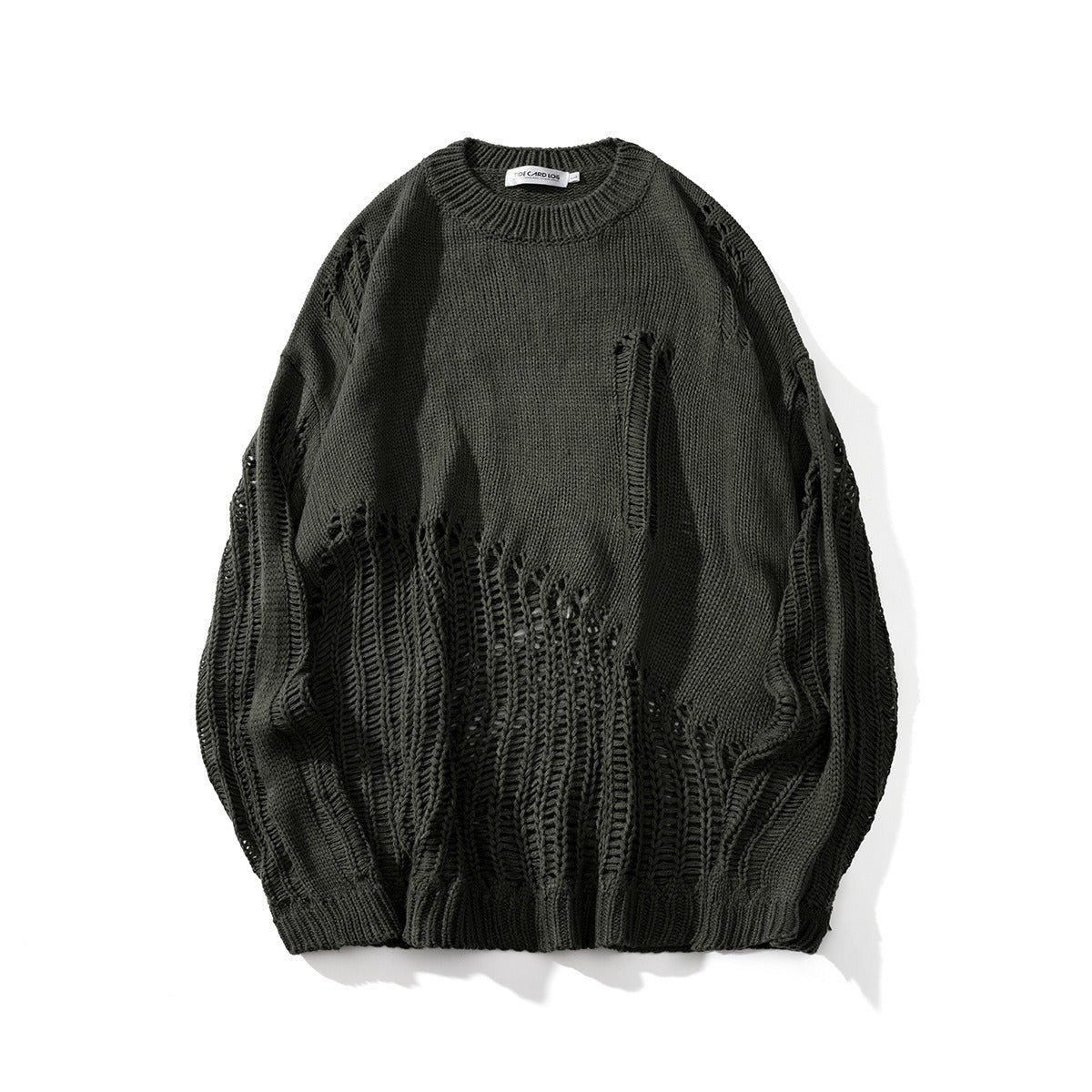 Vintage O-Neck Hollow Knitted Sweater / Solid Color Ripped Oversized Jumper - HARD'N'HEAVY