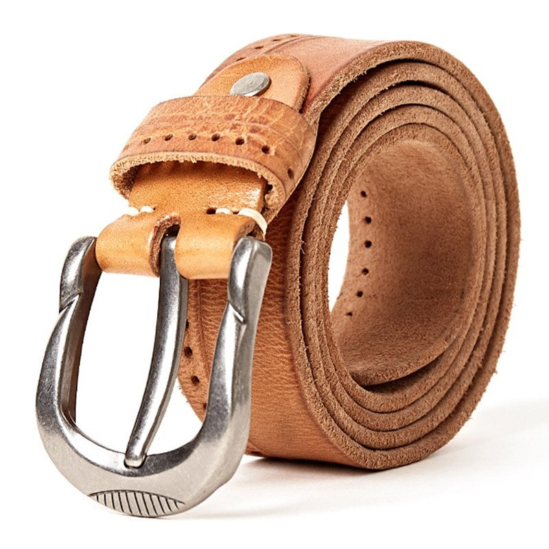 Vintage leather belt for men with silver buckle, perfect casual accessory for jeans.