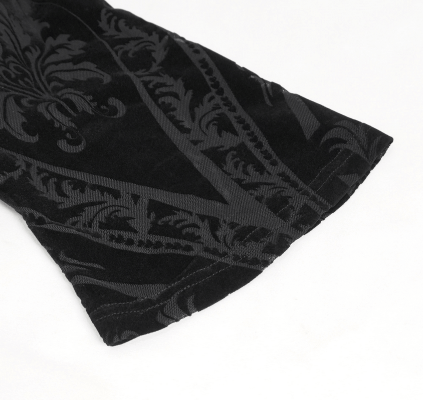 Close-up of vintage pattern fabric showcasing stylish black design, perfect for off-shoulder punk dresses.