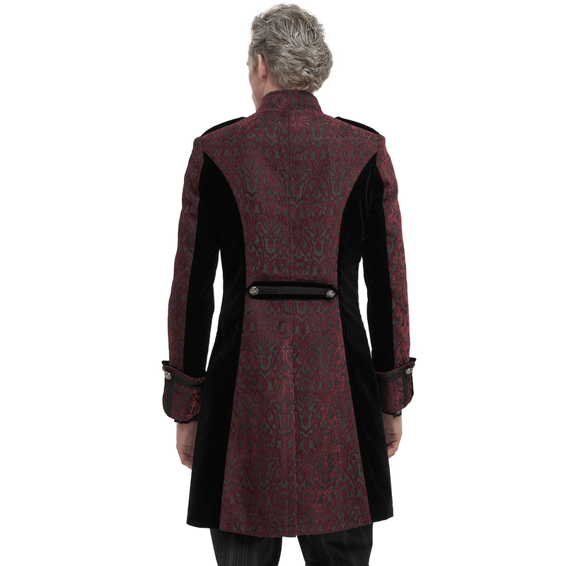 Vintage Patterned Tailcoat for Men / Gothic Stand Collar Coat with Cross Pendant Zipper