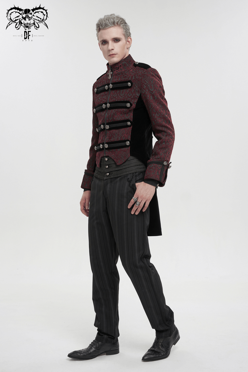 Men's vintage gothic tailcoat featuring a cross pendant zipper, perfectly styled for a dramatic look.