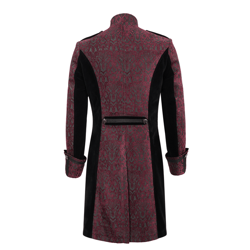 Men's vintage patterned tailcoat in gothic style with cross pendant zipper, perfect for unique fashion statements.