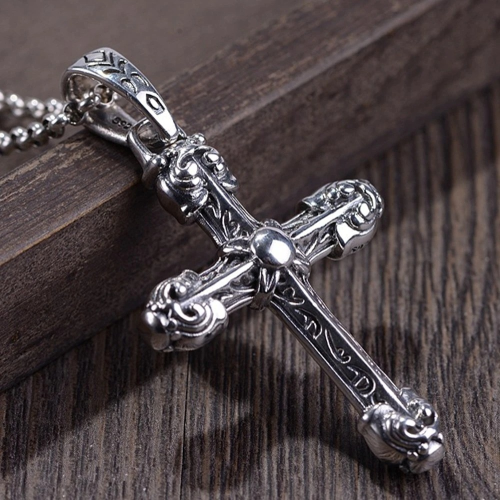 Vintage Pendant Cross with 925 Sterling Silver Gothic Jewelry