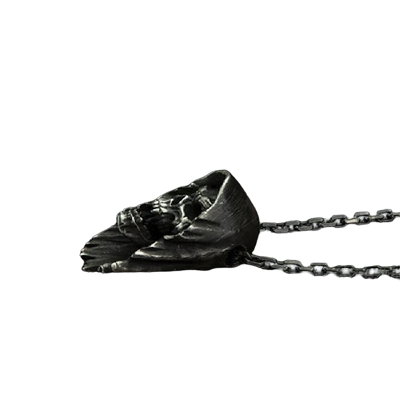 Vintage unisex stainless steel skull pendant in hood, perfect for gothic jewelry lovers.