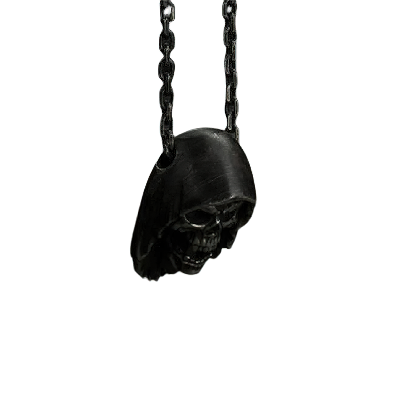 Unisex stainless steel gothic pendant featuring a skull in a hood, perfect for completing edgy outfits.