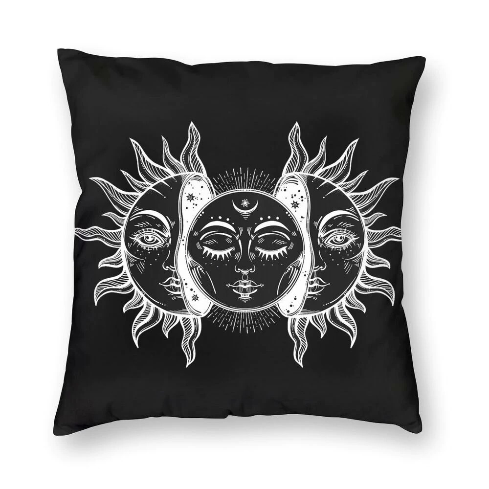Vintage pillowcover featuring a striking solar eclipse design, perfect for decorative cushions on sofas or beds.