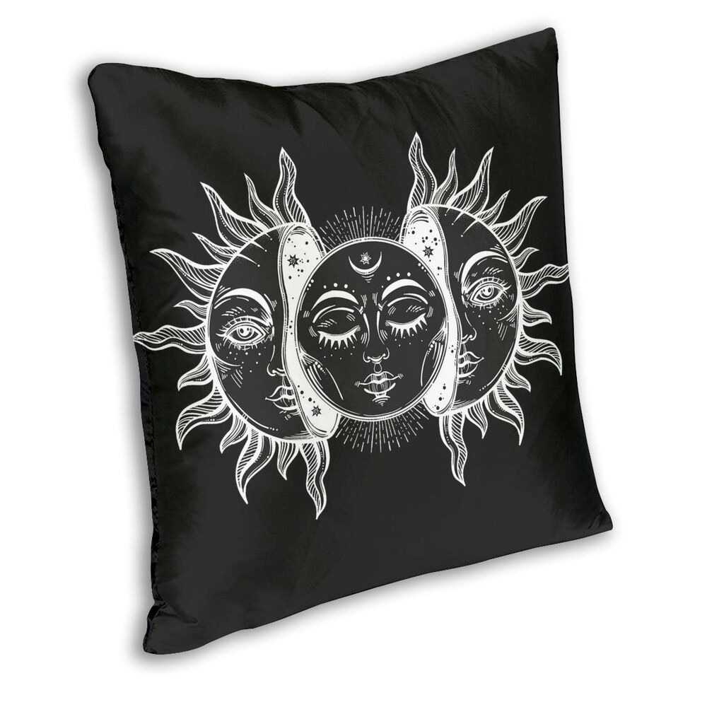 Vintage pillow cover featuring a striking solar eclipse and sun design, perfect for home decor or gifts.