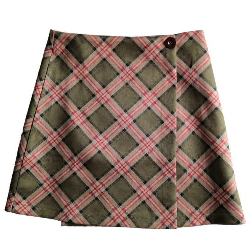 Vintage Plaid A-line Mini Skirts / One Button High Waist Short Skirts for Girls in Frunge Style - HARD'N'HEAVY