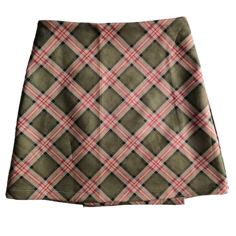 Vintage Plaid A-line Mini Skirts / One Button High Waist Short Skirts for Girls in Frunge Style - HARD'N'HEAVY