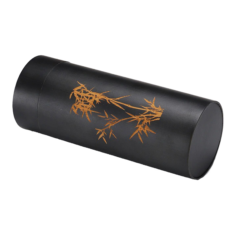 Chic black cylindrical case with bamboo design, perfect for storing vintage polarized sunglasses.