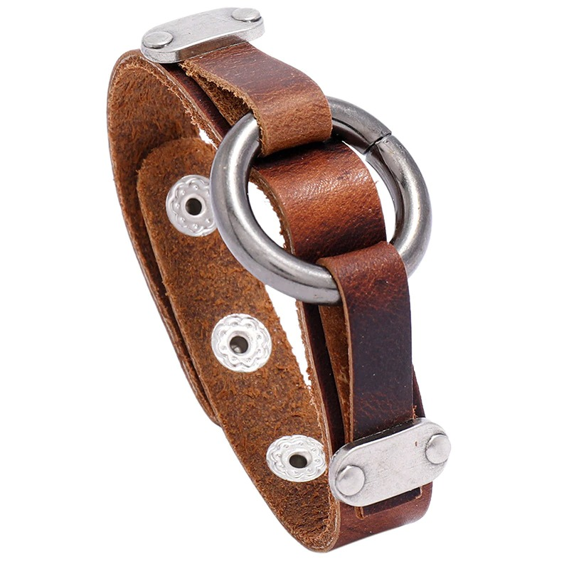 Vintage PU leather bracelet with rivets and alloy circle, perfect for punk and biker styles.