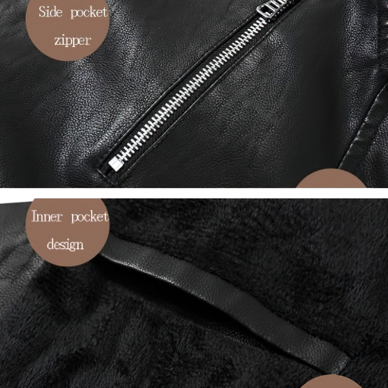 Vintage PU Leather Zipper Jacket / Fashion Biker's Fur Jacket / Motorcycle Male Outerwear - HARD'N'HEAVY