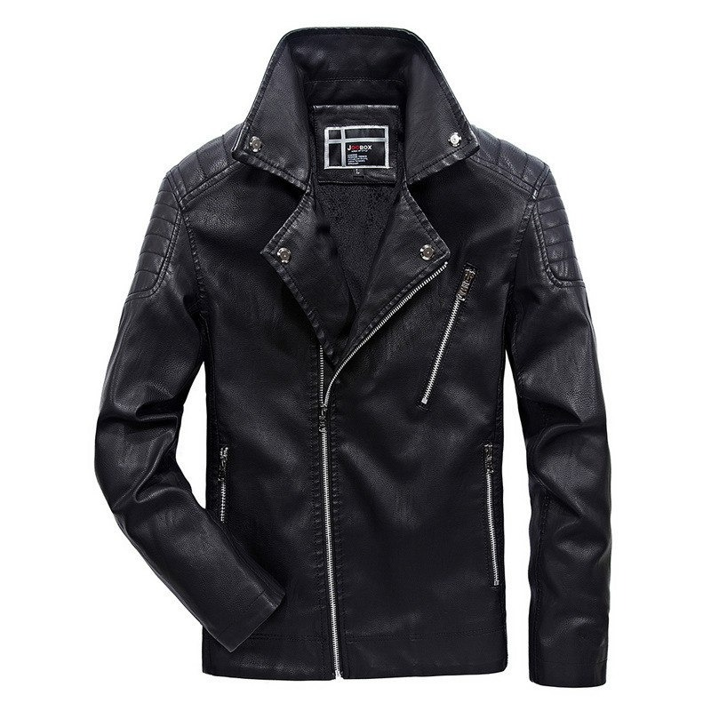 Vintage PU Leather Zipper Jacket / Fashion Biker's Fur Jacket / Motorcycle Male Outerwear - HARD'N'HEAVY