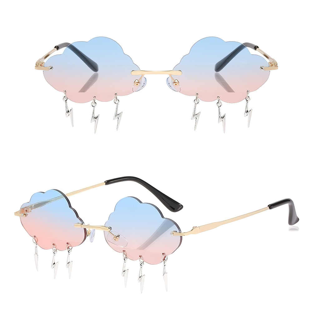 Vintage Rimless Cloud Sunglasses in Shape of Cloud & Lightning / Decoration Sun Glasses - HARD'N'HEAVY