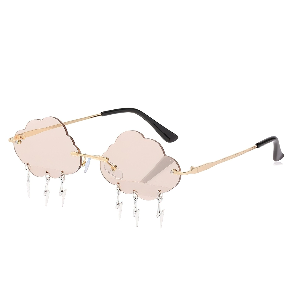 Unisex vintage rimless cloud sunglasses with lightning decoration, perfect for a trendy, alternative style accessory.