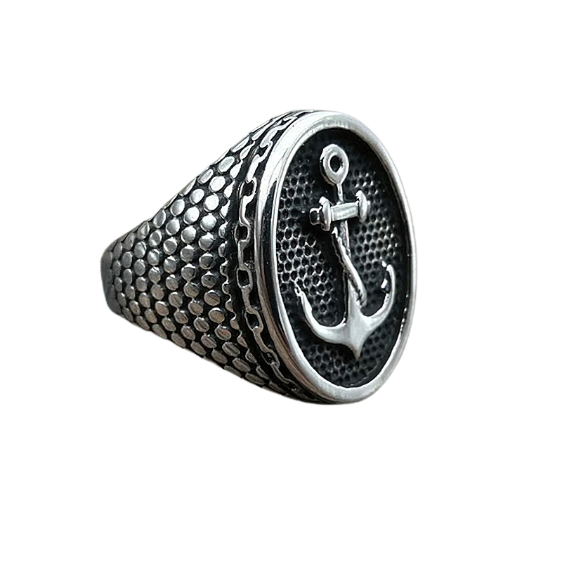 Vintage anchor ring for men and women, unisex stainless steel statement jewelry, alternative style accessory.