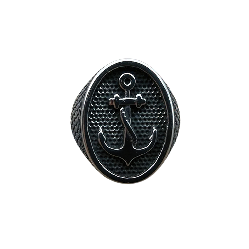 Unisex vintage anchor ring in stainless steel, perfect alternative jewelry for stylish outfits.