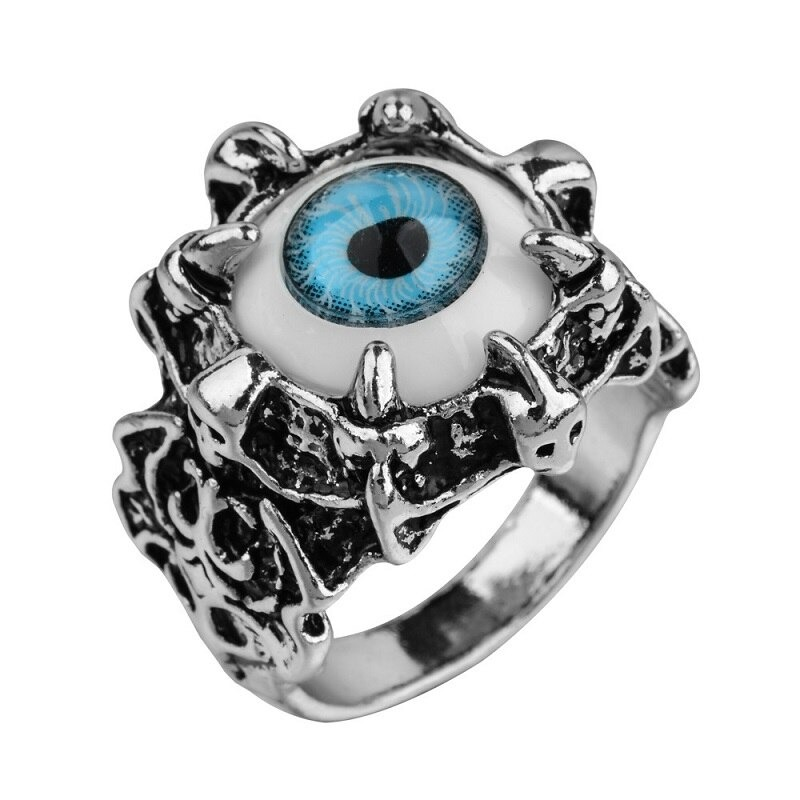Vintage punk dragon claw ring featuring a captivating blue evil eye design, perfect for bold fashion statements.