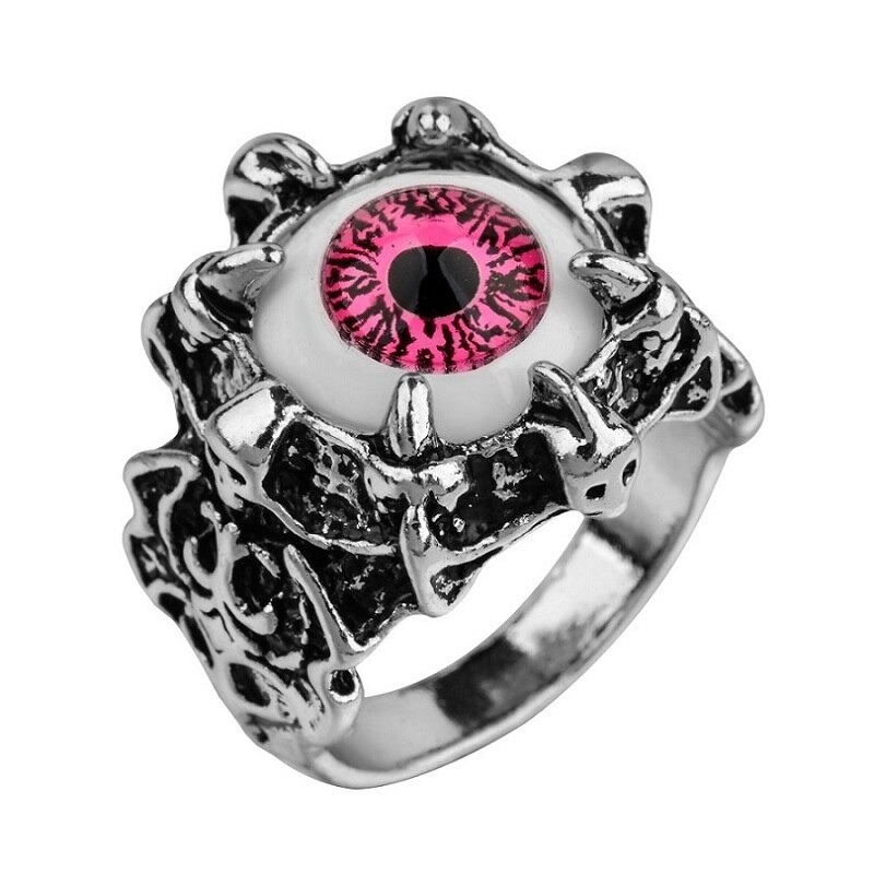 Vintage dragon claw ring with a pink evil eye, perfect for punk fashion enthusiasts.