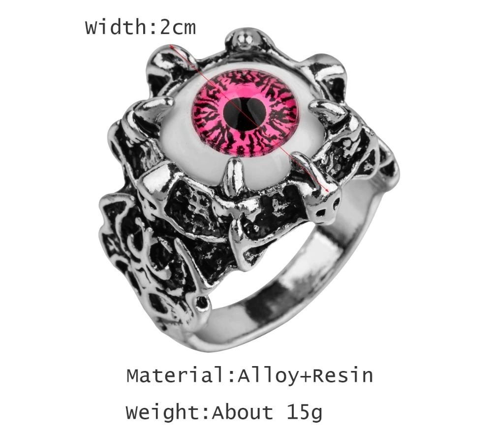 Vintage dragon claw ring with a pink evil eye, made of alloy and resin, perfect punk accessory.