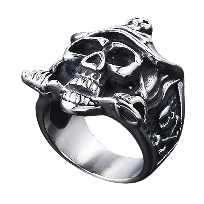 Vintage Ring Of Pirate Captain Skull / Unisex Goth Alternative Jewelry Of Stainless Steel - HARD'N'HEAVY
