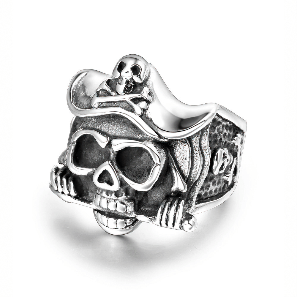 Vintage Ring Of Pirate Captain Skull / Unisex Goth Alternative Jewelry Of Stainless Steel - HARD'N'HEAVY