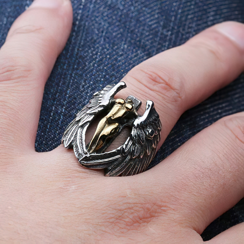 Vintage Ring Of Winged Feather Angle / Gothic Stylish Stainless Steel Accessories - HARD'N'HEAVY