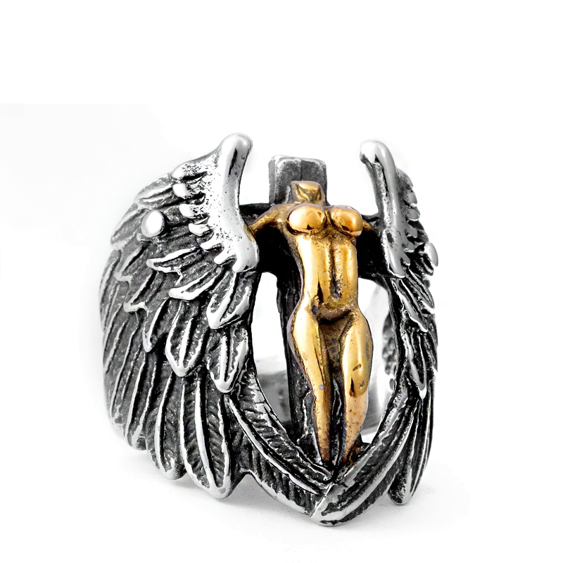 Vintage Ring Of Winged Feather Angle / Gothic Stylish Stainless Steel Accessories - HARD'N'HEAVY