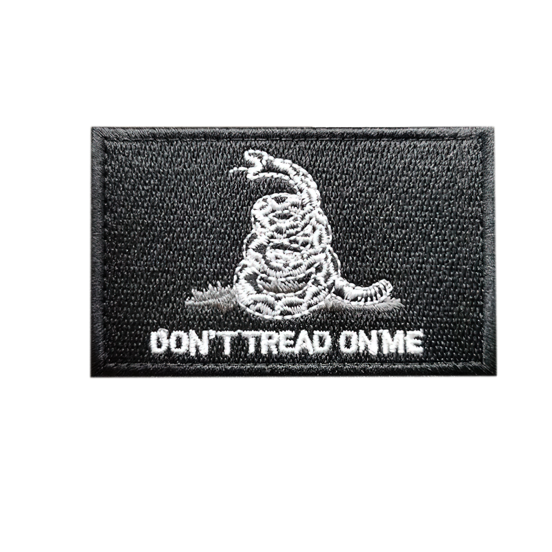 Vintage rock style embroidered patch featuring a coiled snake and text 'Don't Tread On Me' for jackets and bags.
