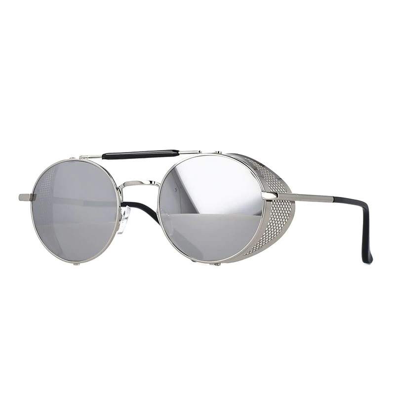 Vintage round metal sunglasses with polycarbonate lenses for unisex, stylish retro accessory for modern outfits.