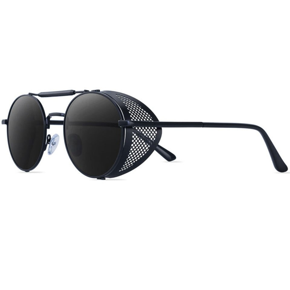 Vintage round metal sunglasses with polycarbonate lenses, perfect for unisex retro styles and edgy outfits.