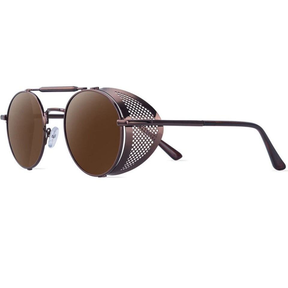 Vintage round metal sunglasses with polycarbonate lenses for a retro, edgy vibe perfect for any outfit.