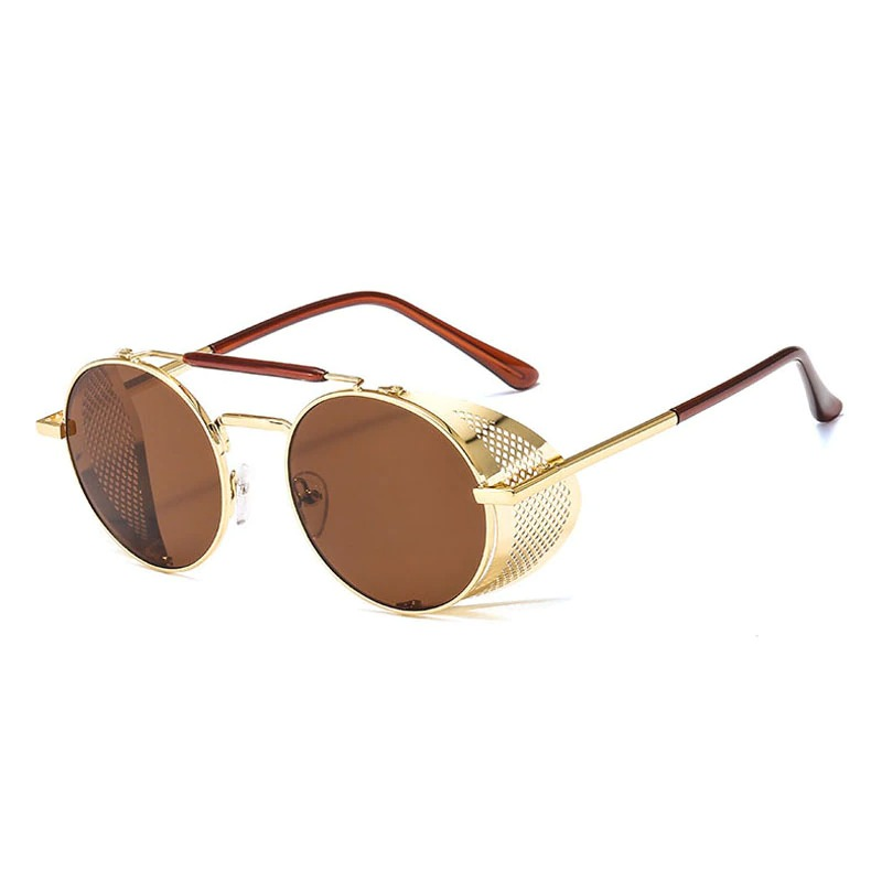 Vintage round metal sunglasses with polycarbonate lenses, perfect for edgy retro outfits.