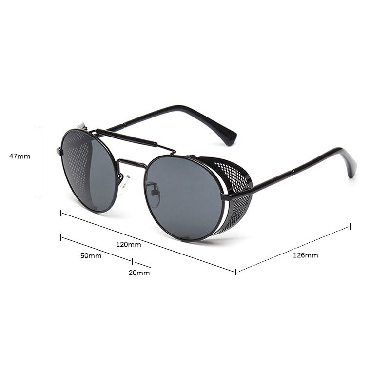 Vintage round metal sunglasses with polycarbonate lenses, perfect for retro fashion lovers.