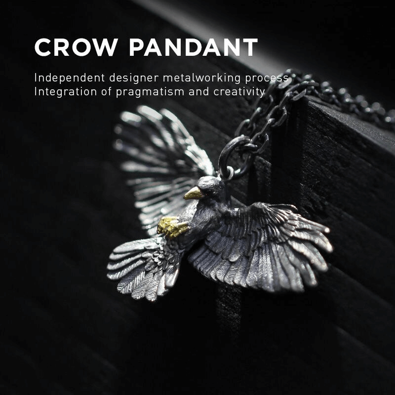Vintage Silver Plated Crow Pendant Necklace / Punk Accessories for Men and Women