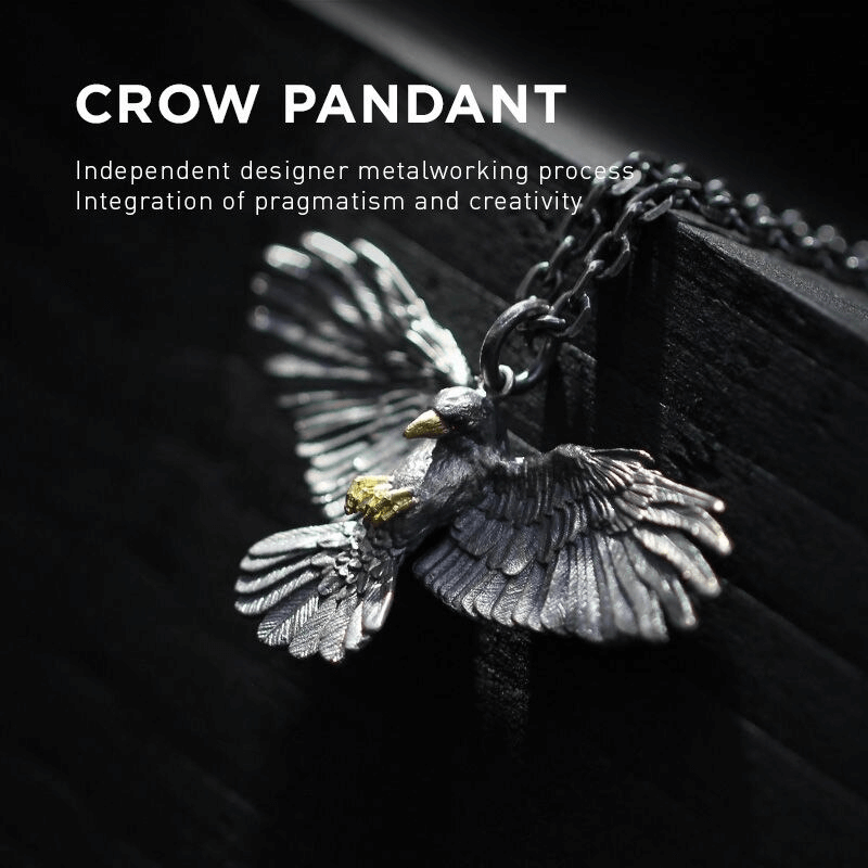 Vintage silver plated crow pendant showcasing unique craftsmanship and punk style, ideal for unisex wear.
