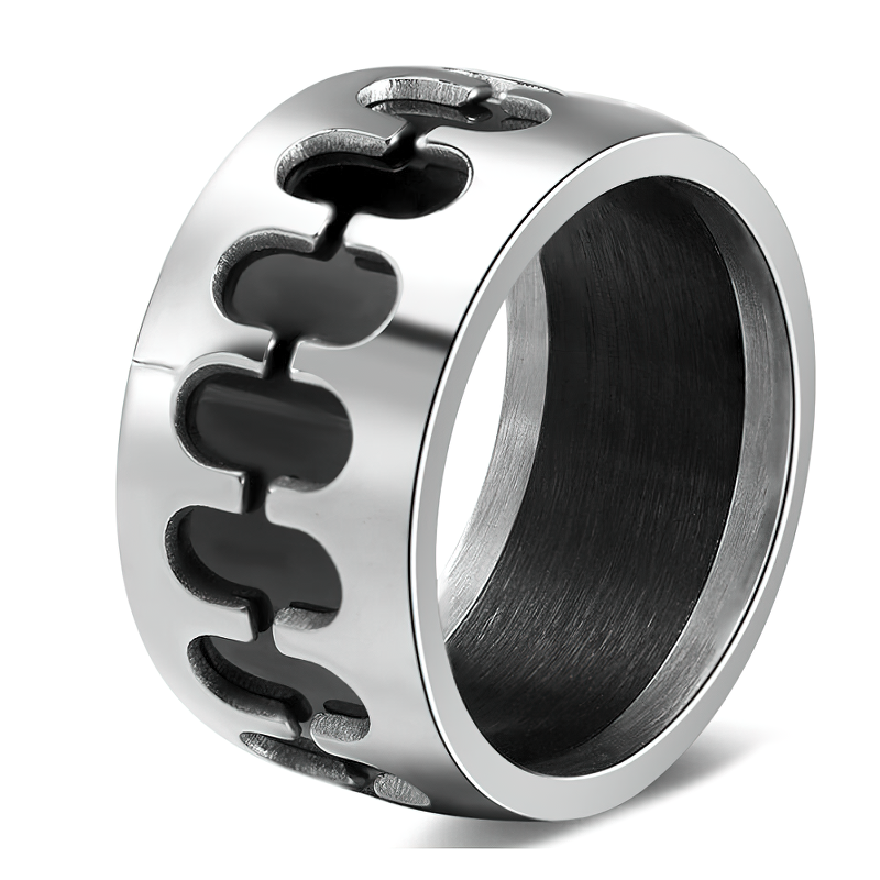 Vintage stainless steel band ring with unique cutout design, perfect for punk style unisex jewelry.