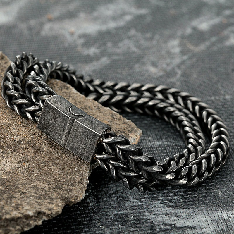 Vintage Stainless Steel Bracelet / Punk Double Chain Wristbands / Unisex Hand Accessories - HARD'N'HEAVY