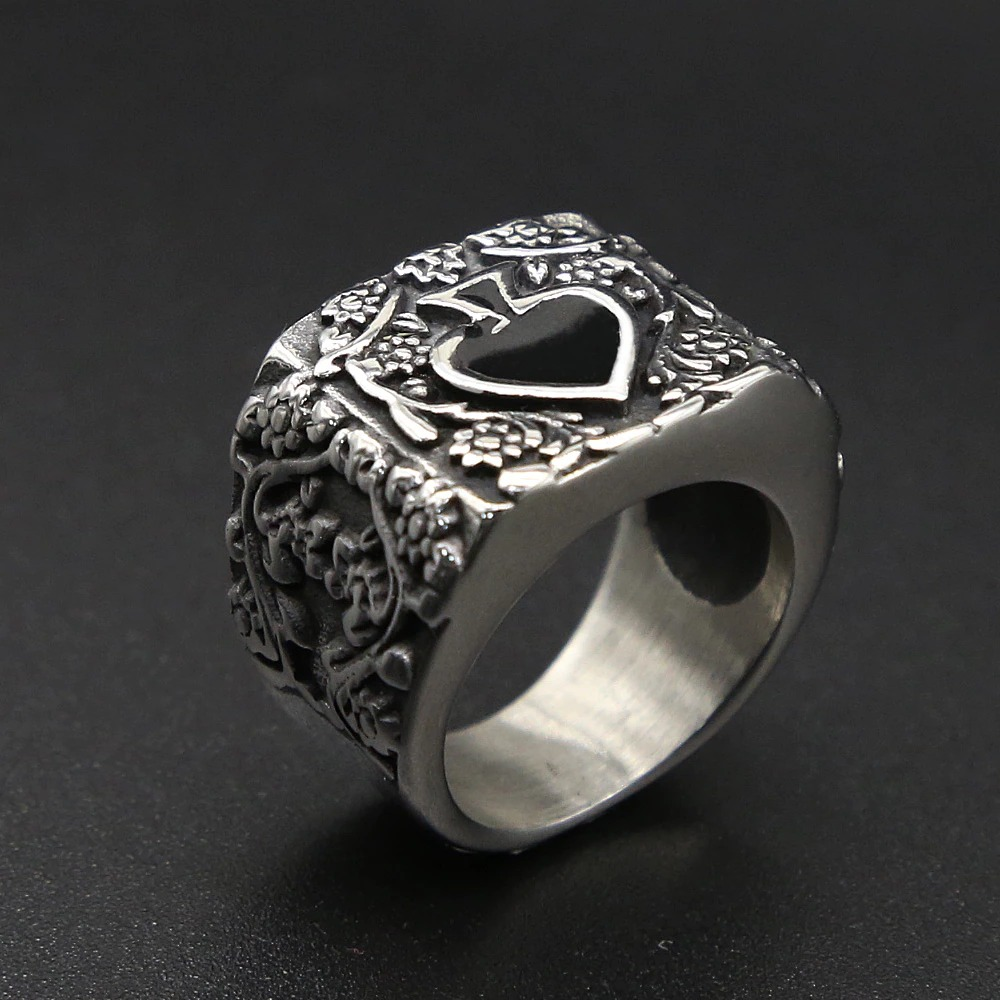Vintage Stainless Steel Male Ring / Men's Silver Ring / Rock Style Men's Ring With Spades - HARD'N'HEAVY