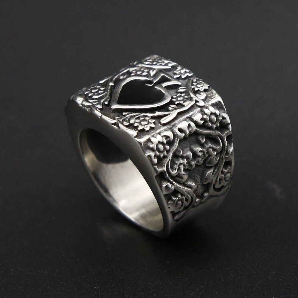 Vintage Stainless Steel Male Ring / Men's Silver Ring / Rock Style Men's Ring With Spades - HARD'N'HEAVY