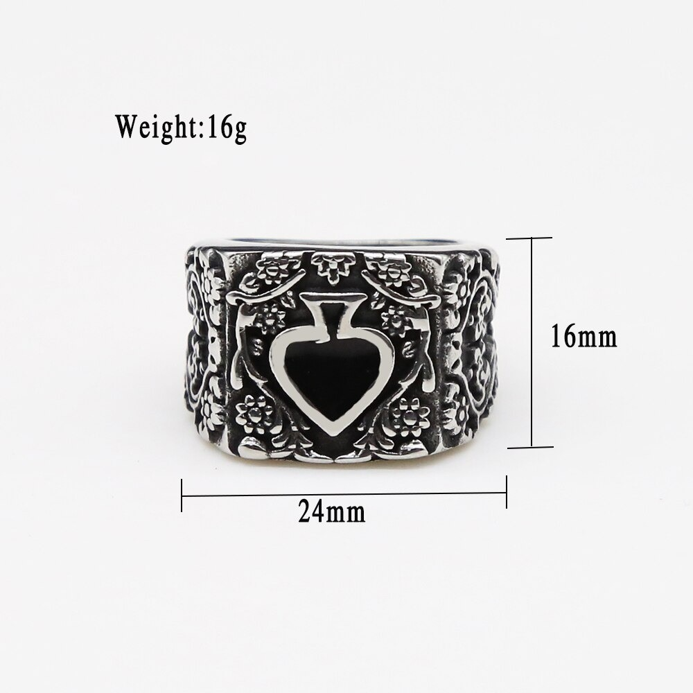 Vintage stainless steel men's ring featuring a heart design, perfect for rock-style jewelry enthusiasts.