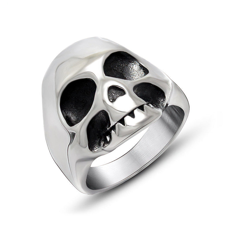 Vintage stainless steel skeleton ring, showcasing a bold skull design, perfect for rock style jewelry and alternative fashion.